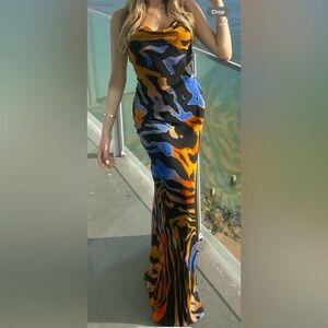 Rat & Boa Vibrant Orange and Blue Maxi Dress